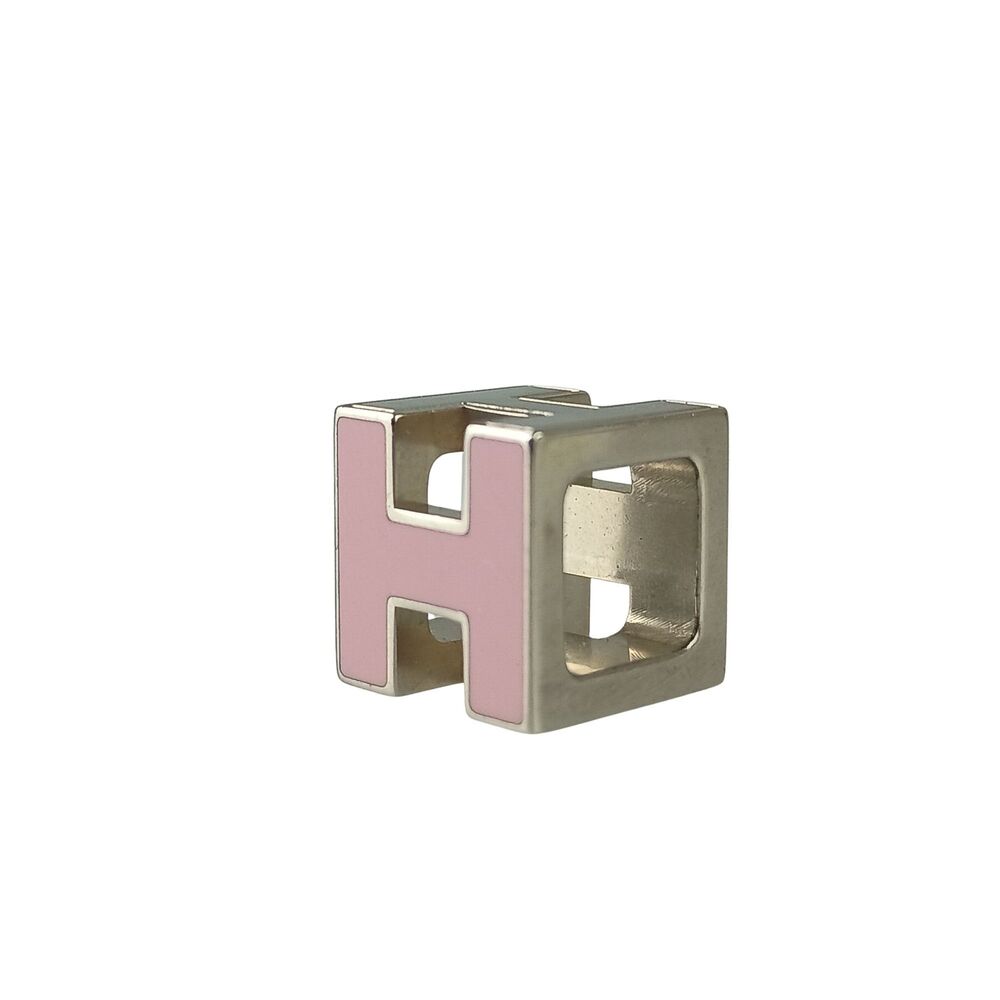 HERMES Pendant Top Cage d'H H Cube Silver x Pink Metal Women's Necklace